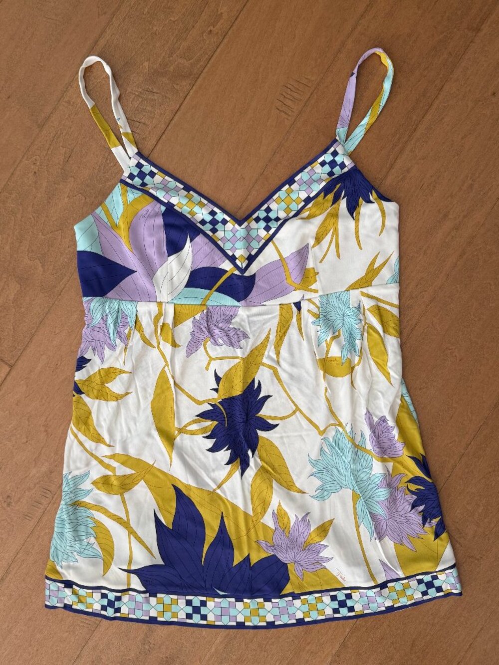 Emilio Pucci Floral Tank Top with V-Neck & Empire Waist